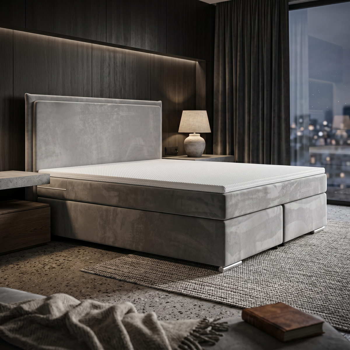 Bergan Continental Divan Bed with Decorative Piping 140x200, 160x200 and 180x200, Minimalist Style – in a room setting