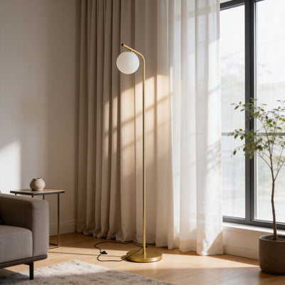 Orbitella Floor Lamp with Globe, Modern Style – in a room setting