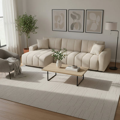 Linaro Wool Rug for the Living Room and Bedroom, Scandinavian Style, Powder Grey – in a room setting
