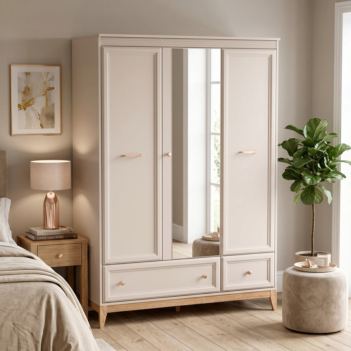 Szafa Serena z lustrem 136x193 z 3 drzwiami w stylu modern classic – w aranżacji wnętrza