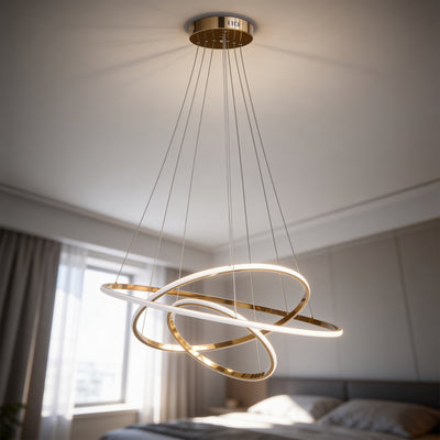 Movimento LED Pendant Lamp with Three Light Loops, Glamour Style – in a room setting