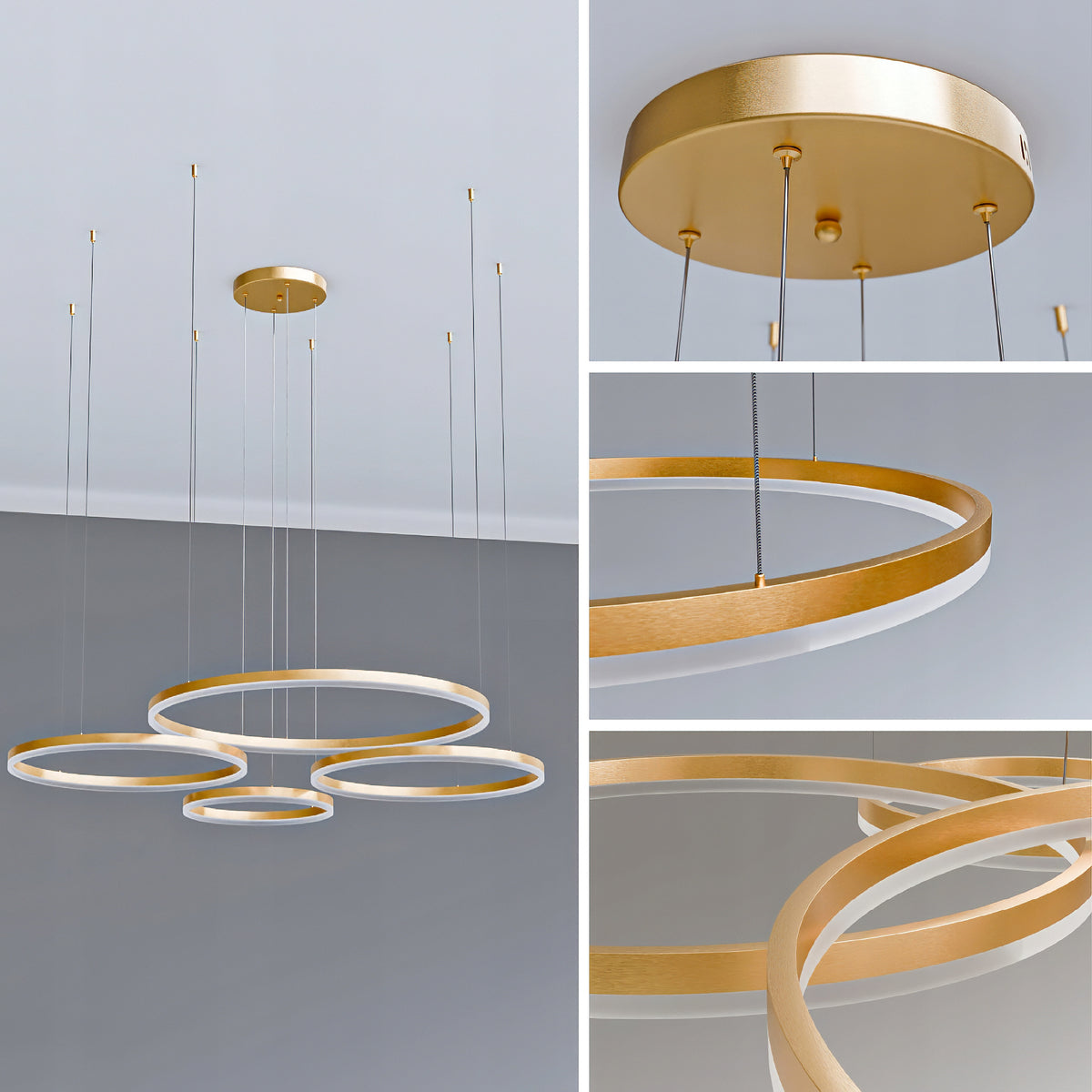 Soliva LED Pendant Lamp with Four Rings, Glamour Style – in a room setting