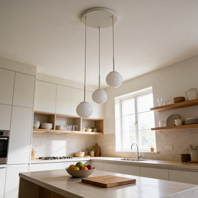 Triella Three Globe Pendant Lamp, Modern Style – in a room setting
