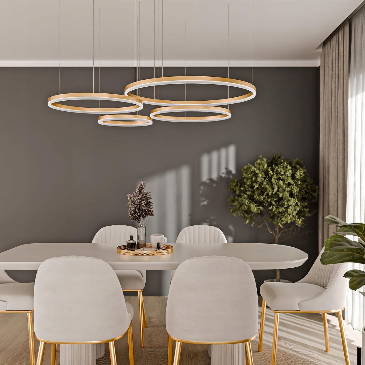 Soliva LED Pendant Lamp with Four Rings, Glamour Style – in a room setting