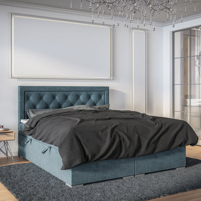 Łóżko kontynentalne Santia 140x200, 160x200 i 180x200 pikowane w romby z dwoma pojemnikami w stylu glamour – w aranżacji wnętrza