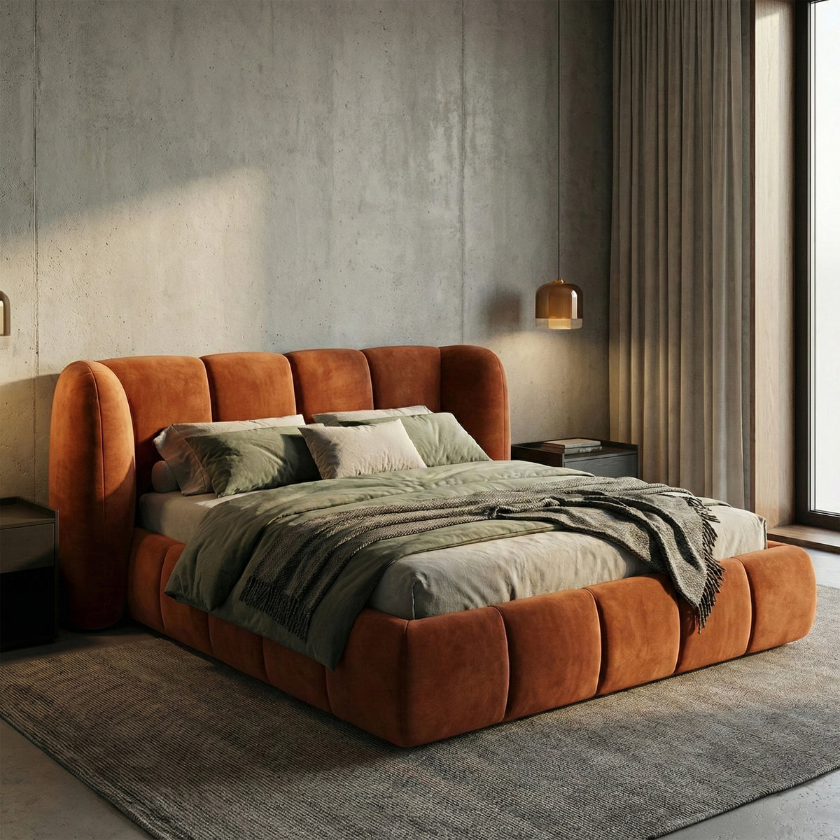 Łóżko tapicerowane Ventara 140x200, 160x200 i 180x200 pikowane z pojemnikiem w stylu soft modern – w aranżacji wnętrza