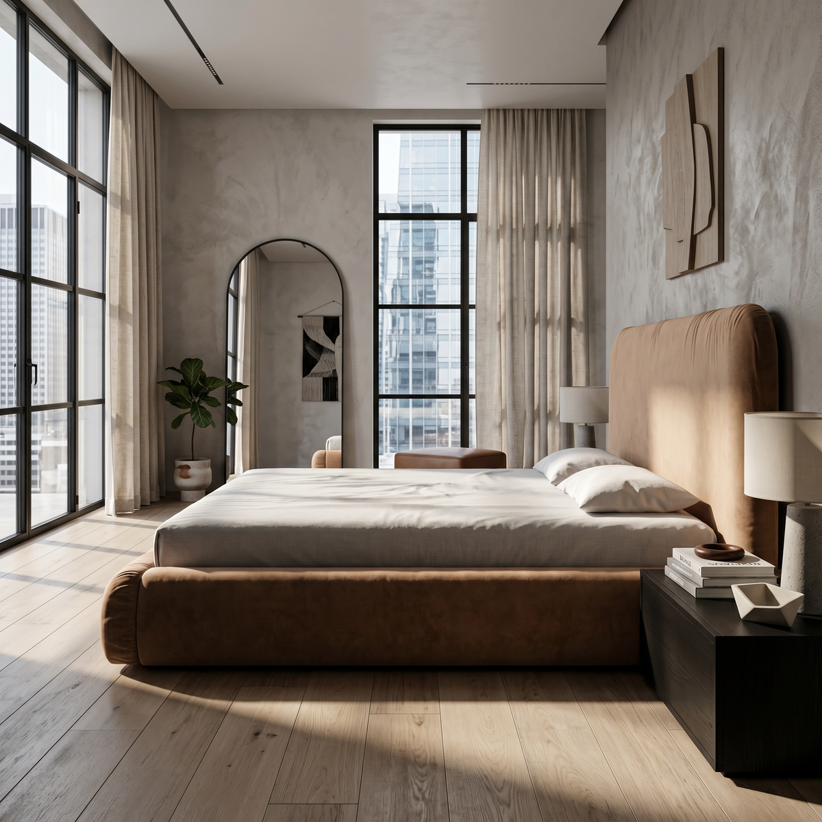 Łóżko tapicerowane Paries 140x200, 160x200 i 180x200 z pojemnikiem w stylu modern organic – w aranżacji wnętrza