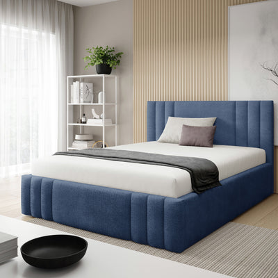 Łóżko tapicerowane Falda 140x200, 160x200 i 180x200 z pojemnikiem w stylu eleganckim, tkanina Coral – w aranżacji wnętrza