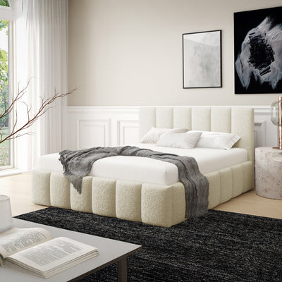 Łóżko tapicerowane Nerom 140x200, 160x200 i 180x200 pikowane z pojemnikiem w stylu eleganckim, tkanina Lambi – w aranżacji wnętrza