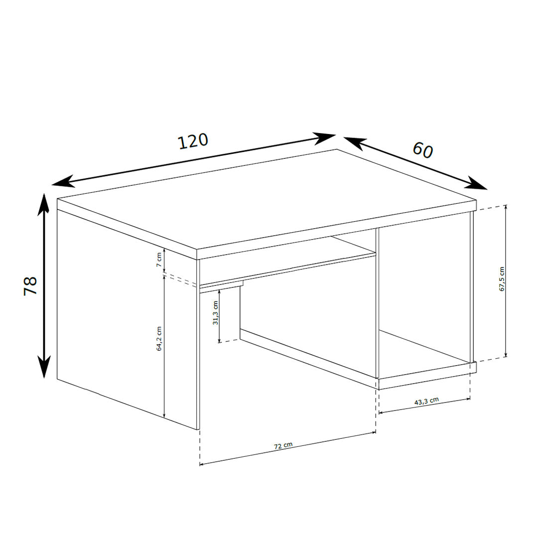 Korin desk 120x78 – dimension drawing with width, height and depth