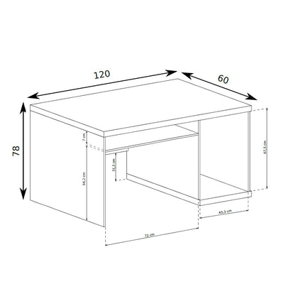 Korin desk 120x78 – dimension drawing with width, height and depth
