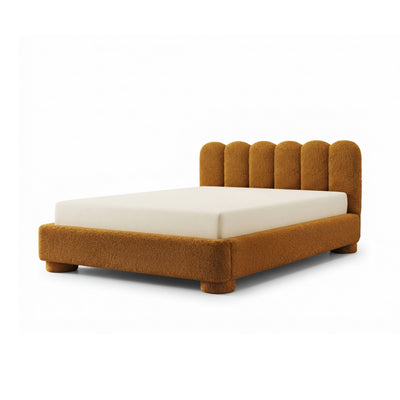 Łóżko tapicerowane Lattri 120x200–200x200 z pojemnikiem w stylu modern organic, tkanina Coral – kolor Karmelowy Brąz (CORAL 35) | Pillovely