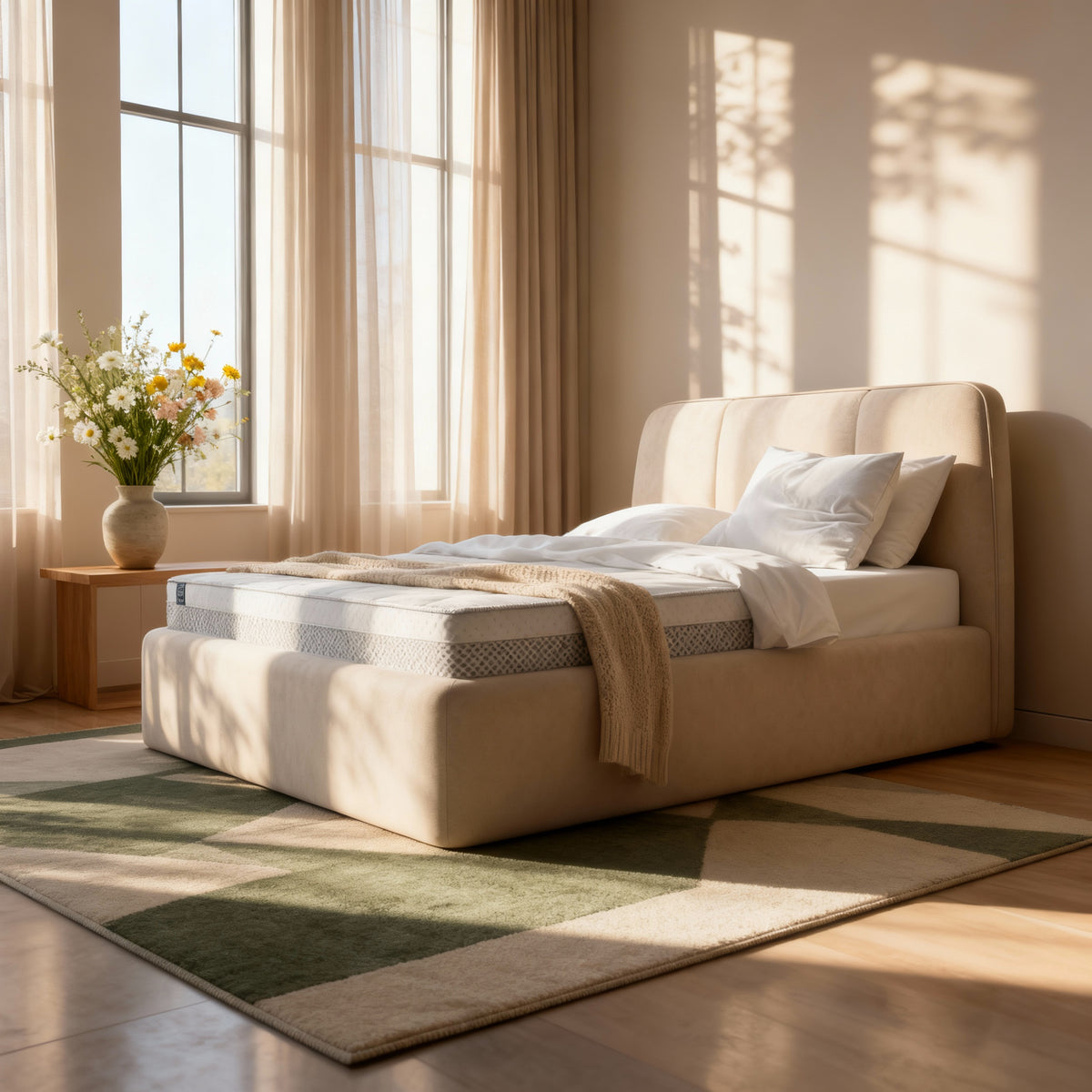 Łóżko tapicerowane Elle 140x200, 160x200 i 180x200 z dużym pojemnikiem w stylu soft minimalism – w aranżacji wnętrza