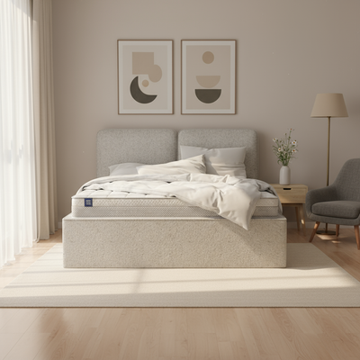 Łóżko tapicerowane Mokka 140x200, 160x200 i 180x200 z pojemnikiem w stylu nowoczesnym – w aranżacji wnętrza
