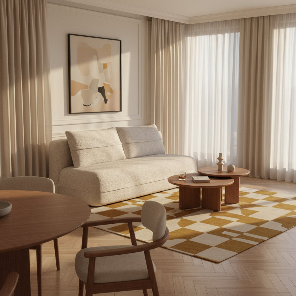 Sofa Lento 2-osobowa, kanapa z funkcją spania 206 cm w stylu minimalistycznym – w aranżacji wnętrza