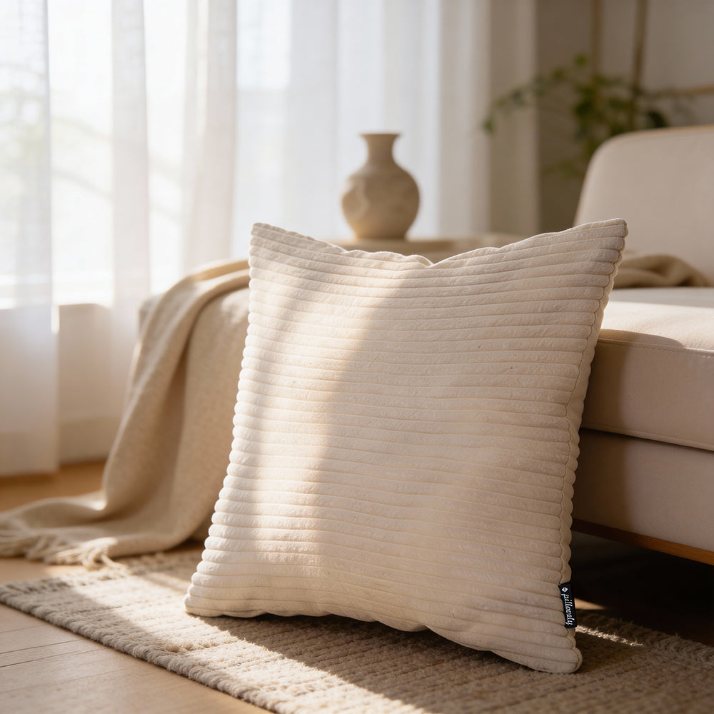 Poduszka dekoracyjna Szeroki Sztruks 45×45 cm w stylu scandi i boho – w aranżacji wnętrza