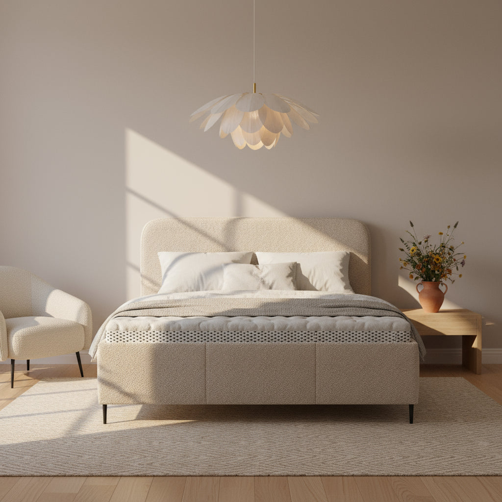 Łóżko tapicerowane Edi 140x200, 160x200 i 180x200 z pojemnikiem w stylu nowoczesnym – w aranżacji wnętrza