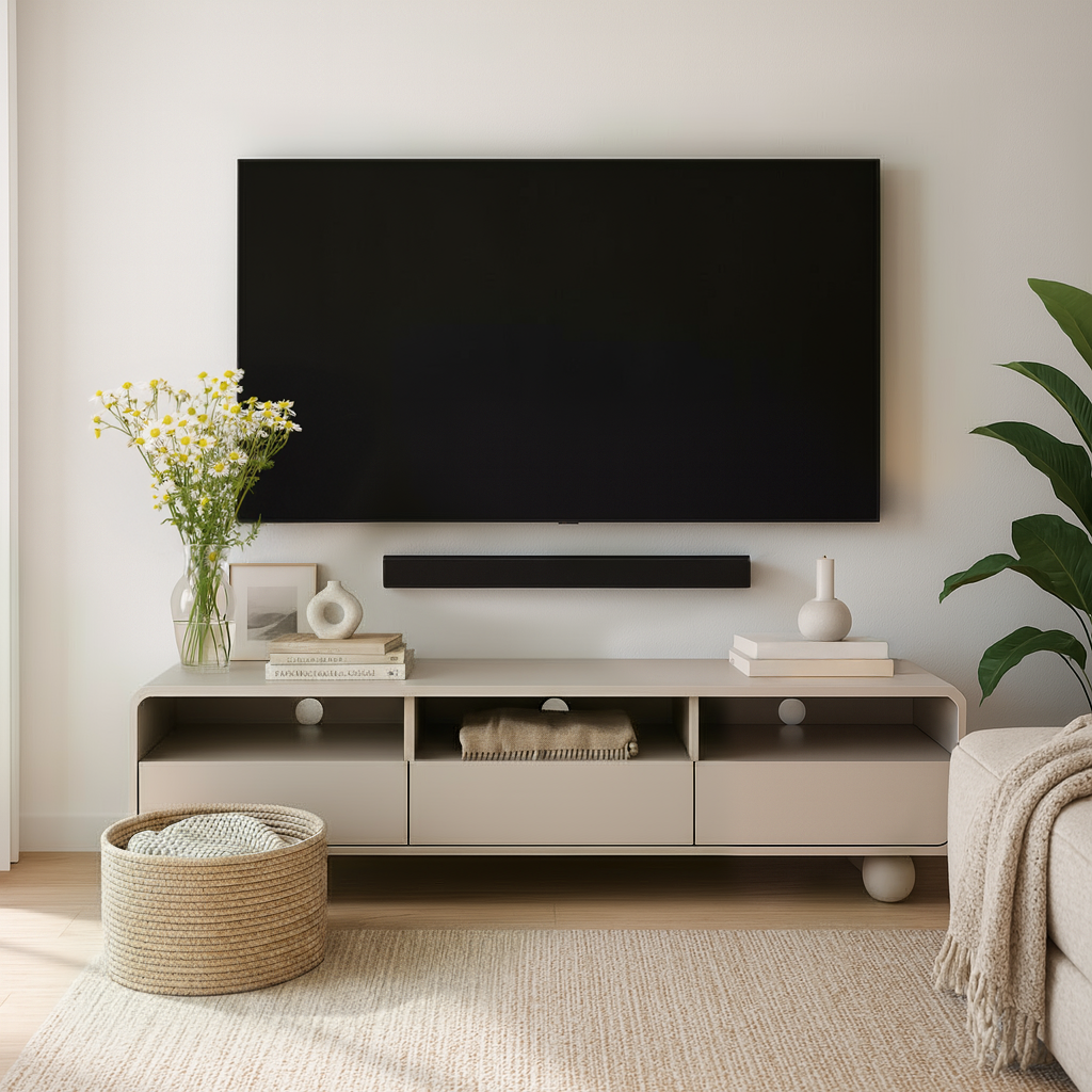Szafka RTV pod telewizor Ballo 160x44 w stylu japandi – w aranżacji wnętrza