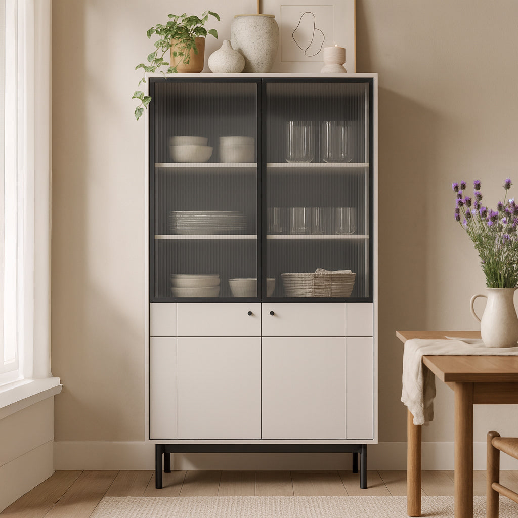 Witryna do salonu Sabi przeszklona 104x185 cm w stylu japandi – w aranżacji wnętrza