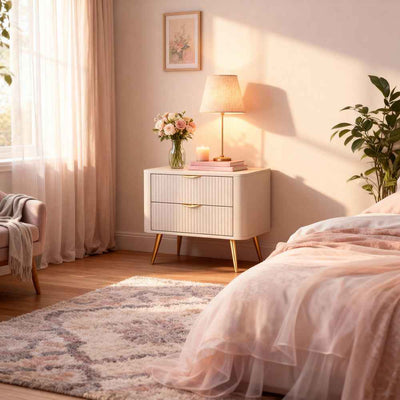 Szafka nocna Laanti z 2 szufladami 63x55 cm w stylu eleganckim – w aranżacji wnętrza