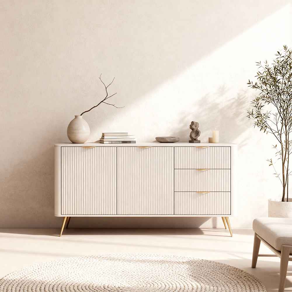 Komoda Laanti 163x81 z szufladami i drzwiami w stylu eleganckim – w aranżacji wnętrza
