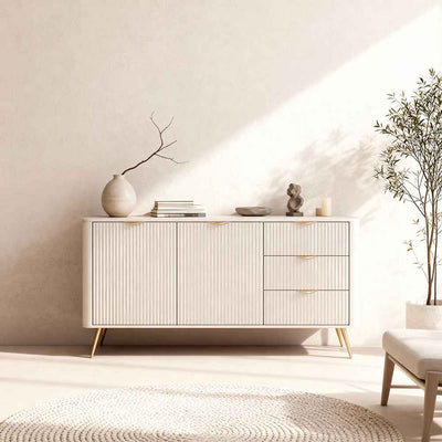 Komoda Laanti 163x81 z szufladami i drzwiami w stylu eleganckim – w aranżacji wnętrza