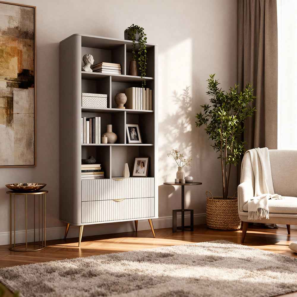 Regał Laanti 88x194 z półkami w stylu eleganckim – w aranżacji wnętrza