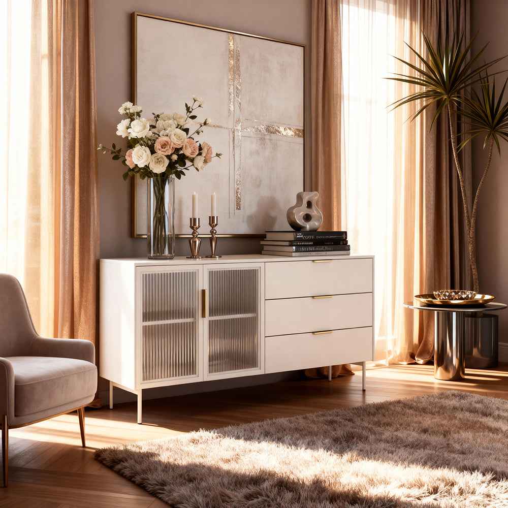 Komoda Lummer z drzwiami i szufladami 181x83 w stylu nowoczesnym – w aranżacji wnętrza