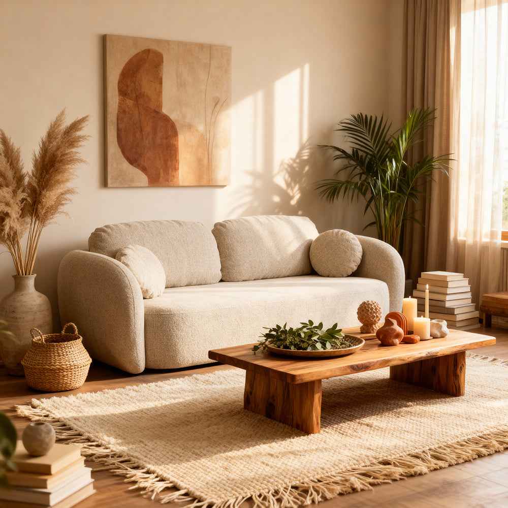 Sofa Olemo 3-osobowa, kanapa z funkcją spania 142x200 z pojemnikiem w stylu art deco, tkanina Aragon – w aranżacji wnętrza