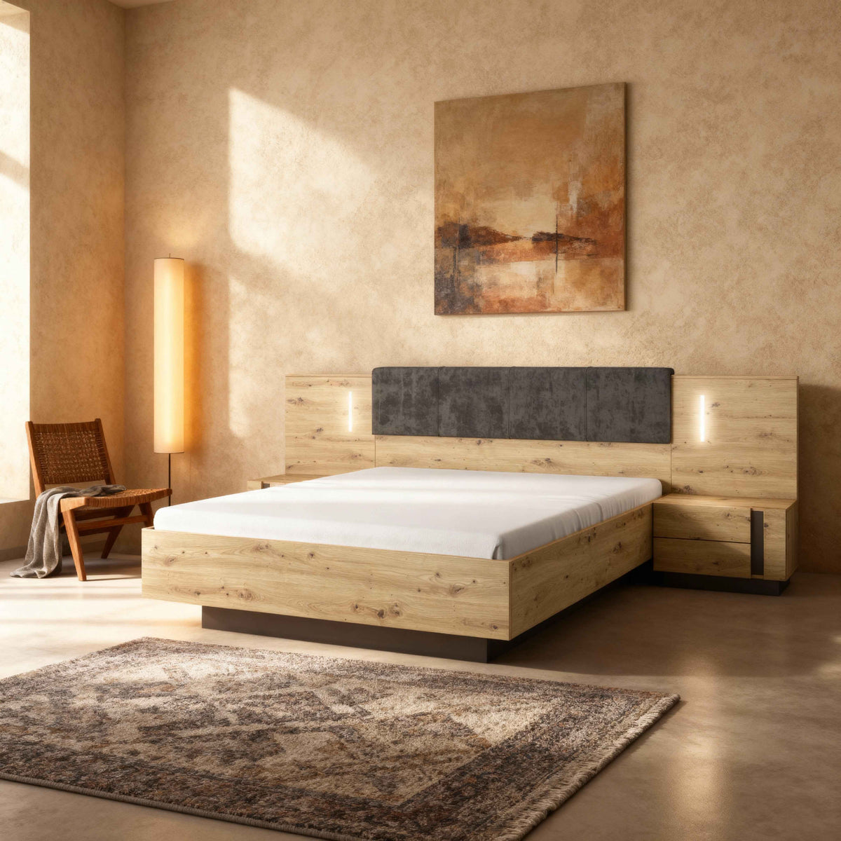 Komplet szafek nocnych z szufladami 60x102 cm w stylu nowoczesnym – model Armelia – w aranżacji wnętrza