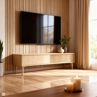 Viola TV Unit / TV Stand 187x52, Japandi Style – in a room setting