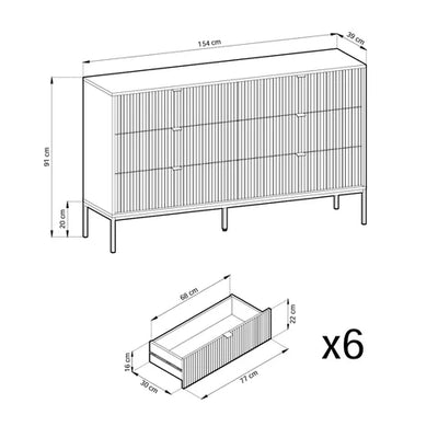 Komoda z szufladami 154x91 w stylu glamour | Roza
