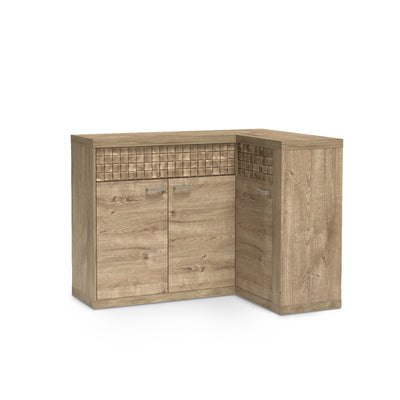 Korin sideboard 132x99 in oak – L-shaped corner sideboard with a ribbed front, angled view