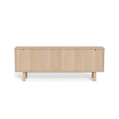 Lurisse chest of drawers, 200x75, bleached oak – rear view showing the solid back panel of the chest of drawers on legs