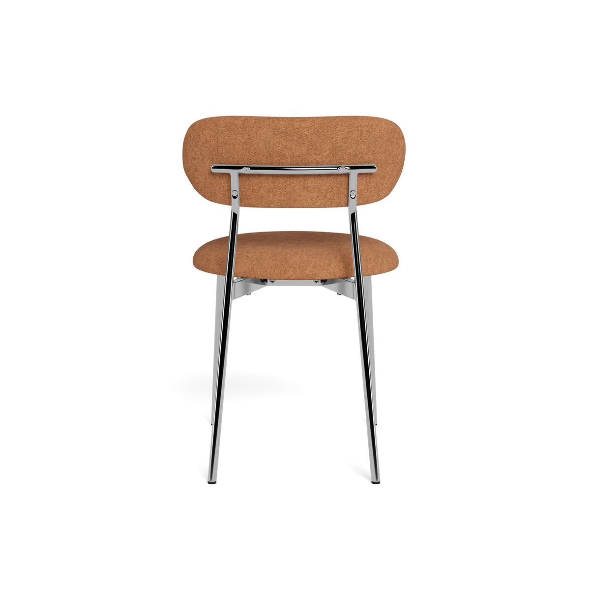 Dotto Chair 47x79 Terracotta, rear view – backrest upholstered in the same fabric as the front, chrome legs