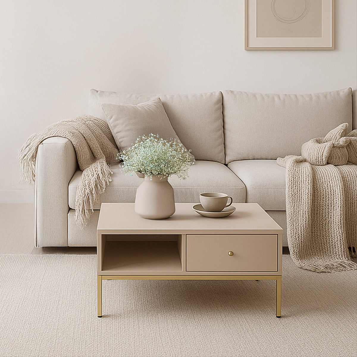 Stolik kawowy do salonu Kviat 104x47 z szufladą w stylu modern classic – zdjęcie 2