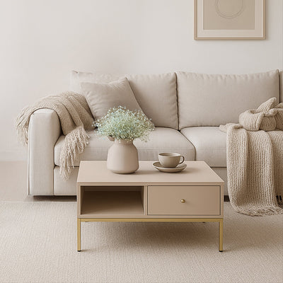 Stolik kawowy do salonu Kviat 104x47 z szufladą w stylu modern classic – zdjęcie 2