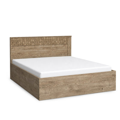 Korin bed 160x200 in oak – bed with storage and a tall headboard with a ribbed front