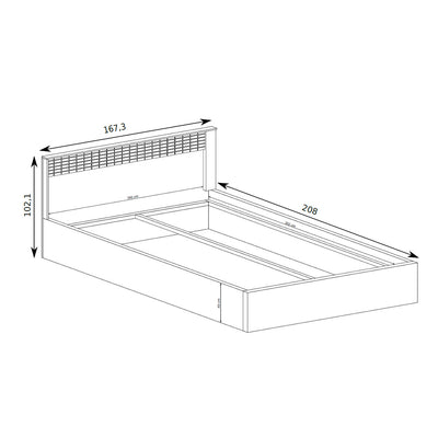 Korin bed 160x200 – dimension drawing with width, length and height