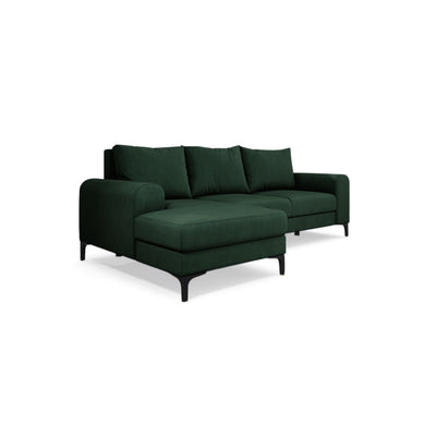 Arpelo 245x145 corner sofa left-hand Forest Moss (MANILA 35) on black legs – a modern boho-style corner sofa