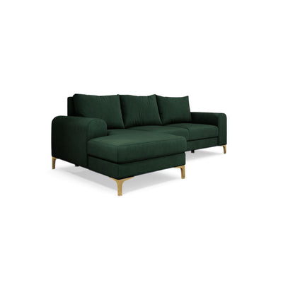 Arpelo 245x145 corner sofa left-hand Forest Moss (MANILA 35) on gold legs – a modern boho-style corner sofa