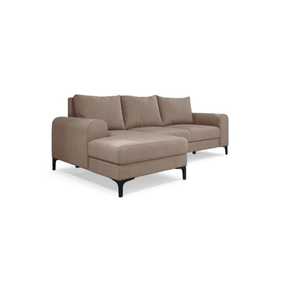 Arpelo 245x145 corner sofa left-hand Powdered Walnut (MANILA 02) on black legs – a velour corner sofa bed