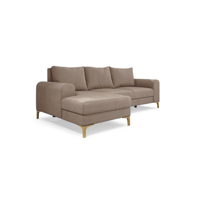 Arpelo 245x145 corner sofa left-hand Powdered Walnut (MANILA 02) on gold legs – a velour corner sofa bed