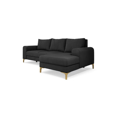 Arpelo 245x145 corner sofa right-hand Graphite Grey (MANILA 19) on gold legs – a corner sofa with a sleep function