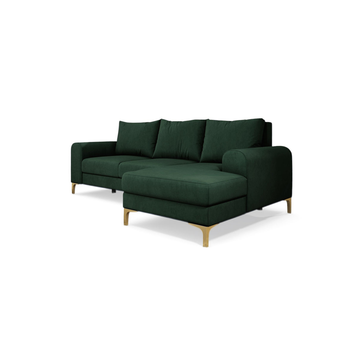 Arpelo 245x145 corner sofa right-hand Forest Moss (MANILA 35) on gold legs – a modern boho-style corner sofa