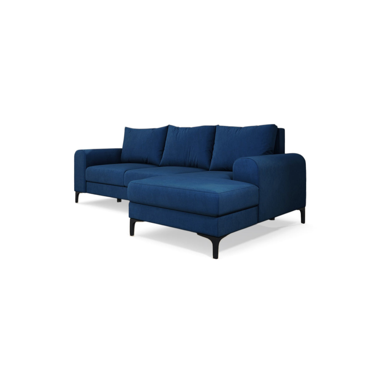 Arpelo 245x145 corner sofa right-hand Midnight Sapphire (MANILA 26) on black legs – a living room corner sofa, viewed from an angle