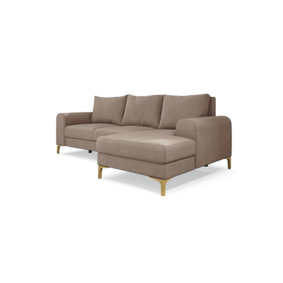 Arpelo 245x145 corner sofa right-hand Powdered Walnut (MANILA 02) on gold legs – a velour corner sofa bed