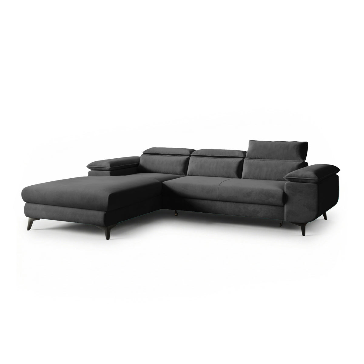Bessi corner sofa, 276x205, left-hand, Graphite Shadow (MONOLITH 92) with headrests – modern living room corner sofa