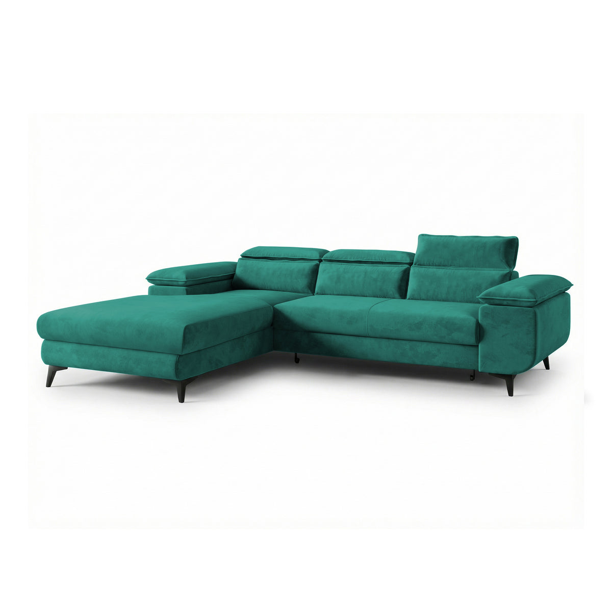 Bessi corner sofa, 276x205, left-hand, Sea Emerald (MONOLITH 37) with headrests – corner sofa with bedding storage