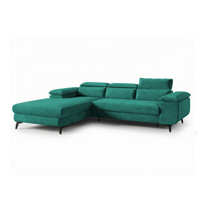 Bessi corner sofa, 276x205, left-hand, Sea Emerald (MONOLITH 37) with headrests – corner sofa with bedding storage